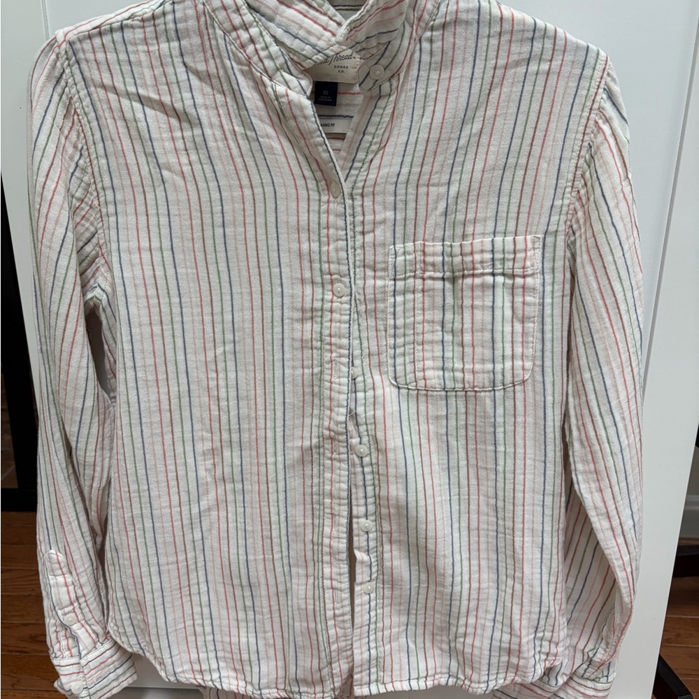Universal Thread Striped Ripple‑Texture Button‑Down Shirt